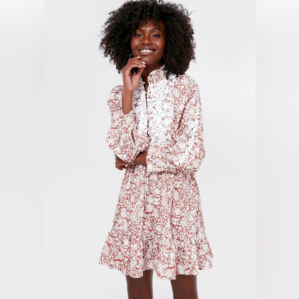 O.P.T Orange Floral Cotton Emory Dress SMALL